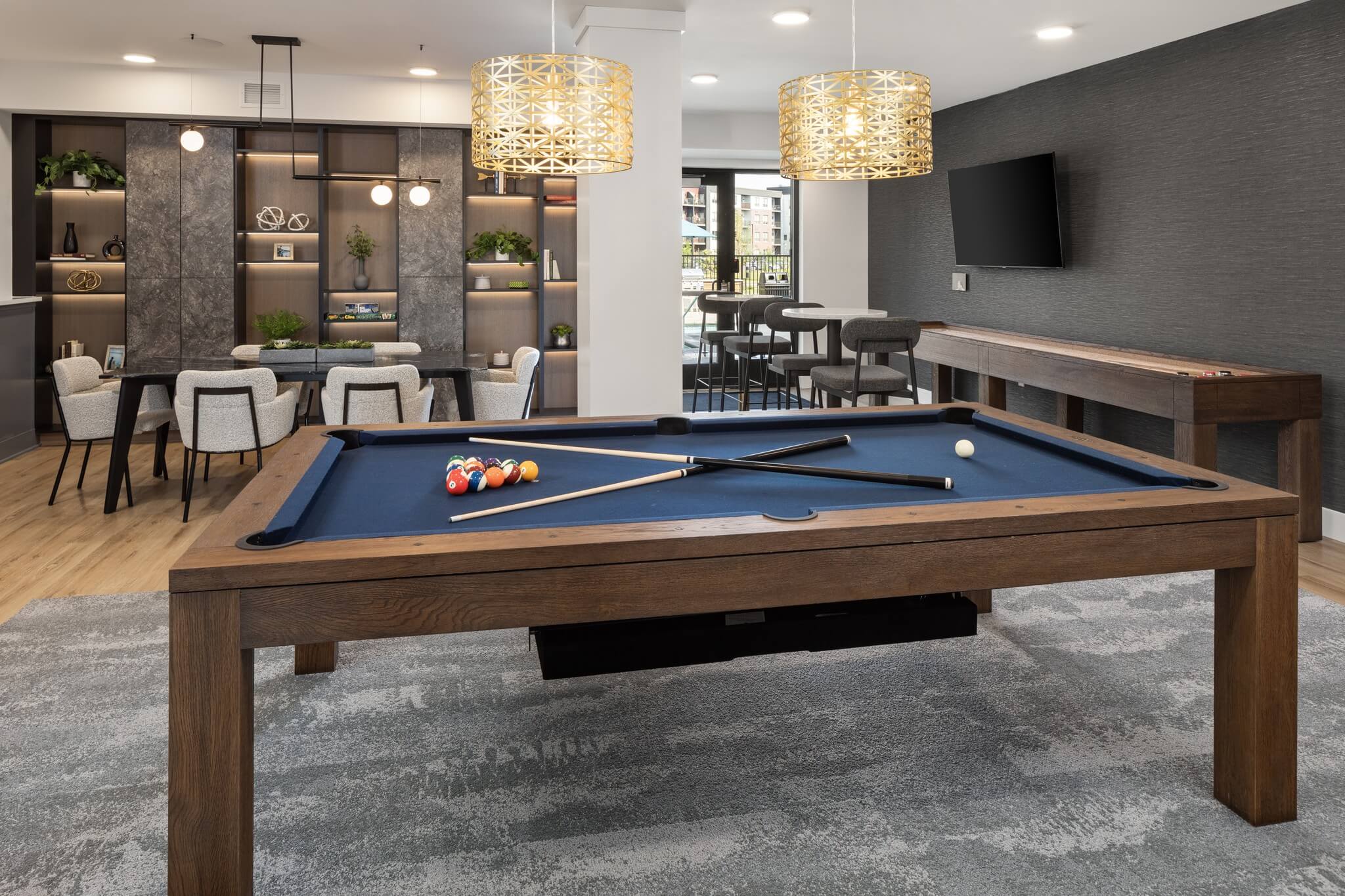 Aster at Riverdale Station game room showing a billiards table