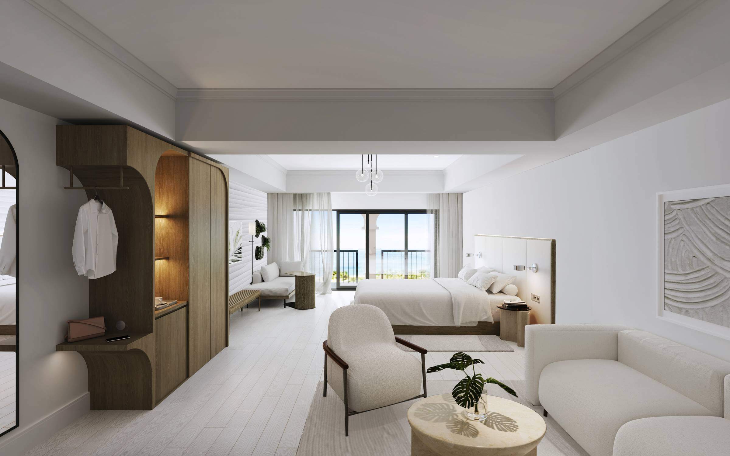 Sherman Associates rendering of The Hotel Zamora interior with a large hotel suite with elegant decor and furniture