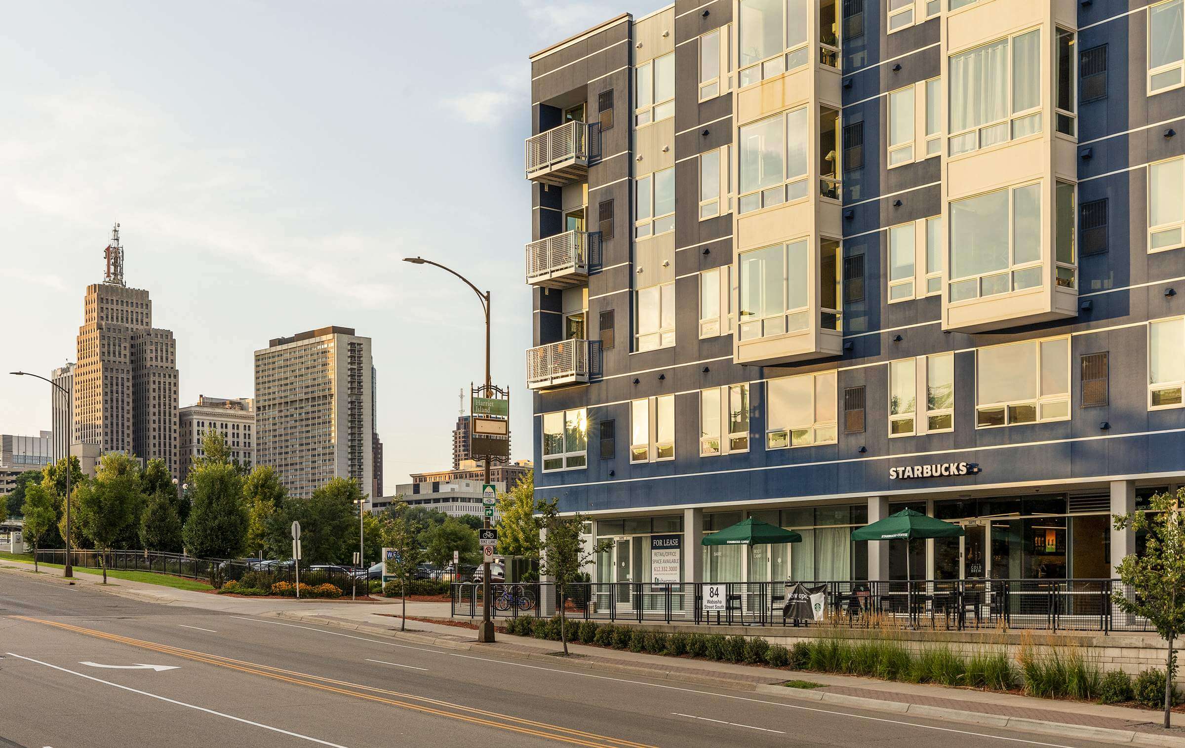 building exterior with the city in the background